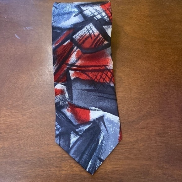 Pierre Balmain 100% Italian silk abstract black, red & gray tie - Picture 1 of 9